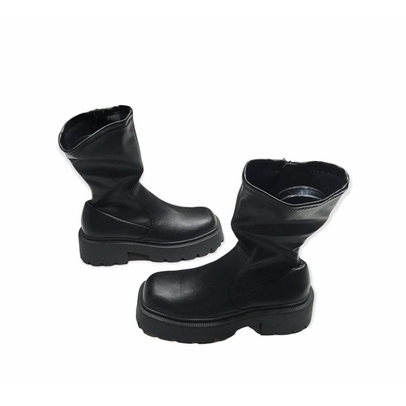 Wednesday Adams Style Boots Size 9 Black Stretch Pull Up Zip Up Chunky Boots - Picture 5 of 12